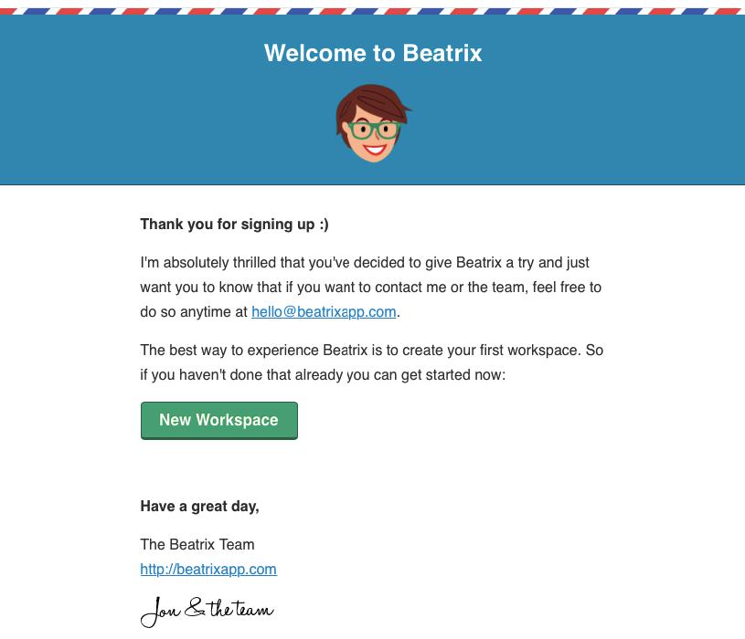 Beatrixapp welcome email